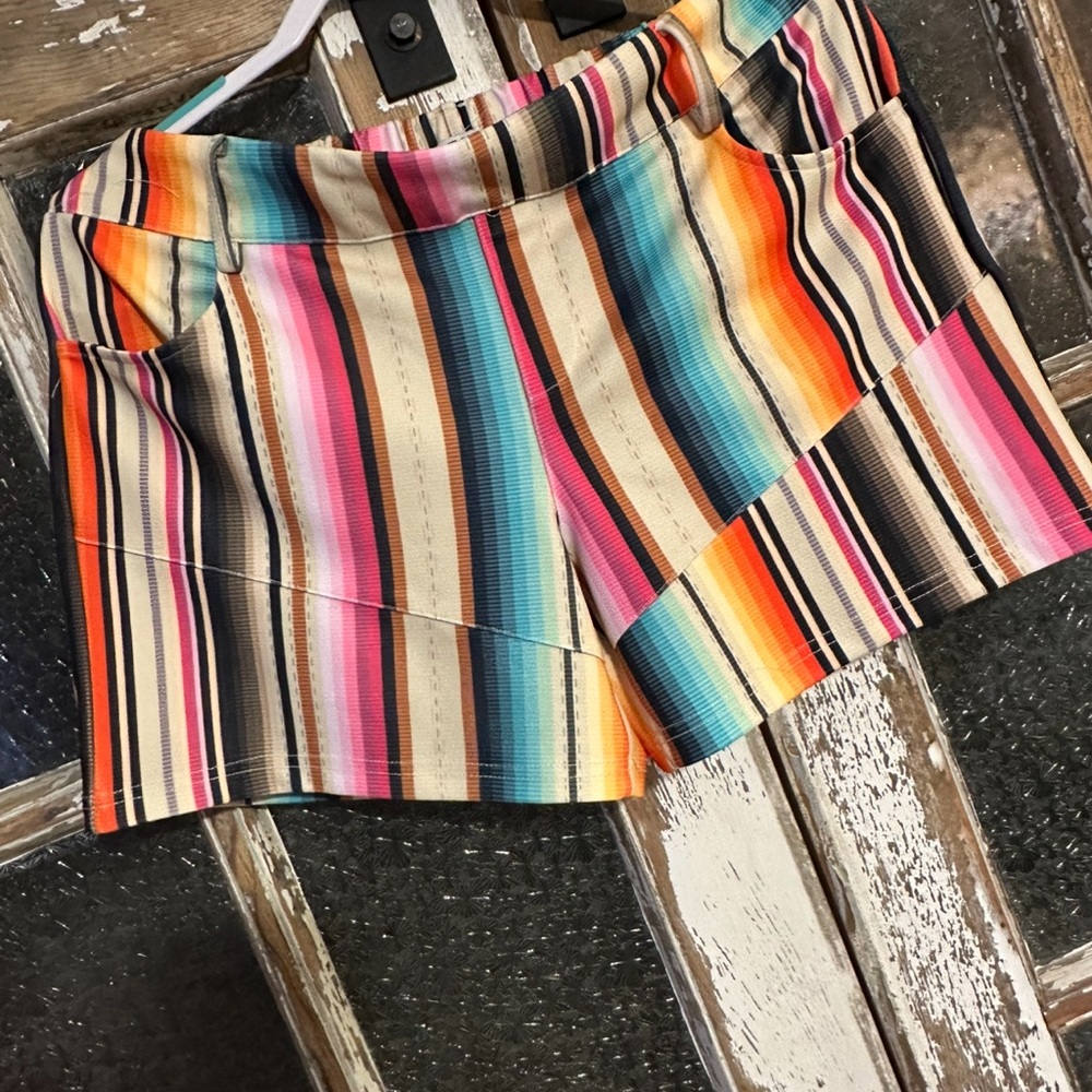 Crazy Train Multicolor Striped Women Shorts